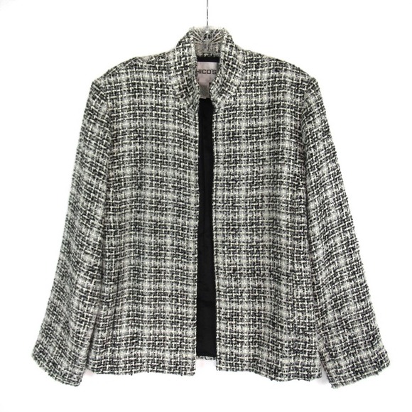 CHICO’S 1 Black White Tweed Open Front Jacket Women’s Size Medium / 8 - Picture 1 of 11